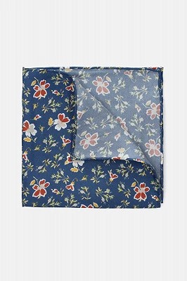 Zdjęcie produktu Poszetka Ciemnoniebieska Jedwabna w Kwiaty Lancerto