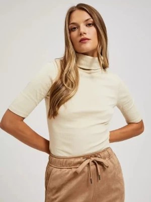 Zdjęcie produktu Prążkowana bluzka damska piaskowa z krótkim rękawem Moodo