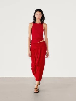 Zdjęcie produktu Prążkowana Spódnica Z Wiązaniem Do Dwuczęściowego Kompletu - Czerwony - - Massimo Dutti - Kobieta
