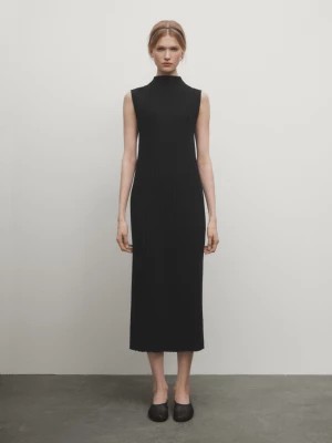 Zdjęcie produktu Prążkowana Sukienka Średniej Długości Z Dzianiny - Czarny - - Massimo Dutti - Kobieta