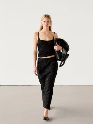 Zdjęcie produktu Prosta Spódnica Średniej Długości Z Ozdobnym Haftem - Czarny - - Massimo Dutti - Kobieta