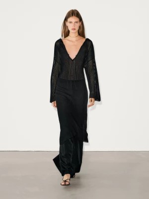 Zdjęcie produktu Prześwitująca Sukienka Z Prążkowanej Dzianiny Z Wiązaniami - Czarny - - Massimo Dutti - Kobieta