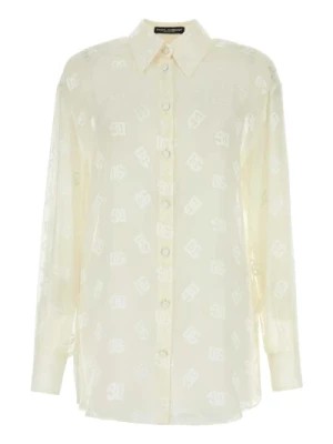 Zdjęcie produktu Przezroczysta koszula z mieszanki wiskozy w kolorze kości słoniowej Dolce & Gabbana