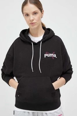 Zdjęcie produktu Puma bluza damska kolor czarny z kapturem z nadrukiem