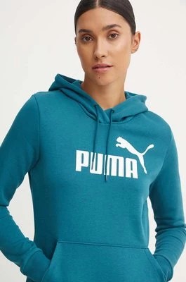 Zdjęcie produktu Puma bluza damska kolor zielony z kapturem z nadrukiem