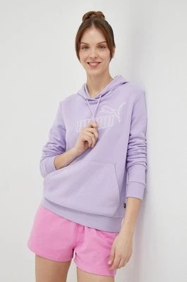 Zdjęcie produktu Puma bluza dresowa kolor fioletowy z kapturem z aplikacją