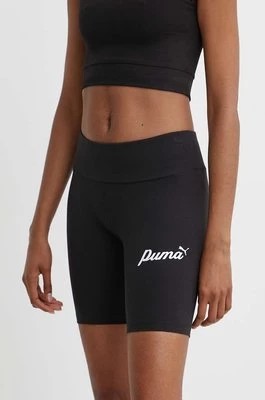 Zdjęcie produktu Puma szorty ESS+ damskie kolor czarny z nadrukiem medium waist 679678