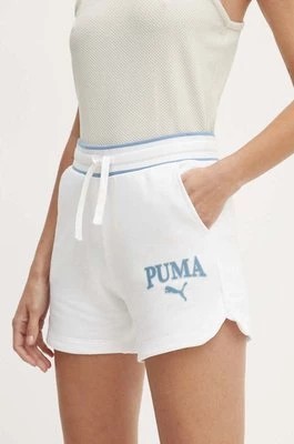 Zdjęcie produktu Puma szorty SQUAD damskie kolor biały z nadrukiem high waist 678704