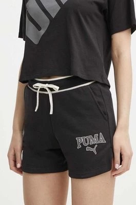 Zdjęcie produktu Puma szorty SQUAD damskie kolor czarny z nadrukiem high waist 678704