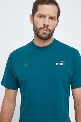Zdjęcie produktu Puma t-shirt bawełniany męski kolor zielony z nadrukiem