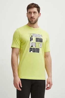 Zdjęcie produktu Puma t-shirt bawełniany męski kolor zielony z nadrukiem 678976.