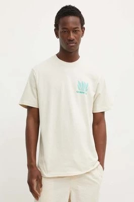Zdjęcie produktu Quiksilver t-shirt bawełniany NATURAL FORMS męski kolor beżowy z nadrukiem AQYZT09759