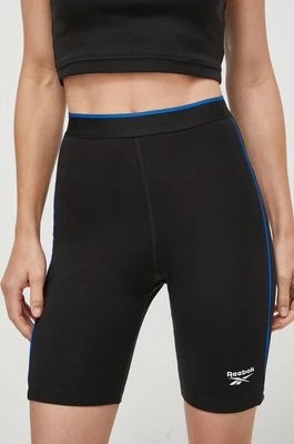 Zdjęcie produktu Reebok szorty damskie kolor czarny z nadrukiem high waist
