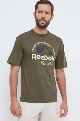 Zdjęcie produktu Reebok t-shirt bawełniany kolor zielony z nadrukiem