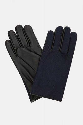 Zdjęcie produktu Rękawiczki Czarne Skórzane z Wełną w Granatową Jodełkę Lancerto