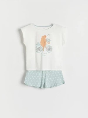 Zdjęcie produktu Reserved - Bawełniana piżama z nadrukiem - jasnoturkusowy