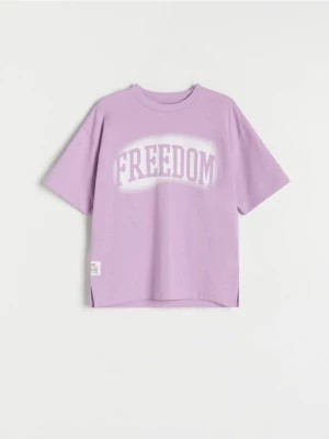 Zdjęcie produktu Reserved - Bawełniany t-shirt oversize - fioletowy