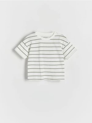 Zdjęcie produktu Reserved - Bawełniany t-shirt w paski - złamana biel