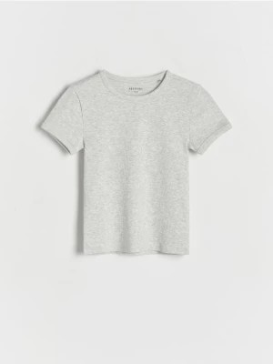 Zdjęcie produktu Reserved - Bawełniany t-shirt w prążki - jasnoszary