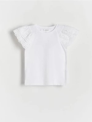 Zdjęcie produktu Reserved - Bawełniany t-shirt z falbanką - biały