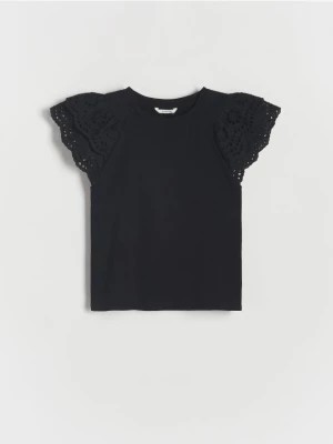 Zdjęcie produktu Reserved - Bawełniany t-shirt z falbanką - czarny