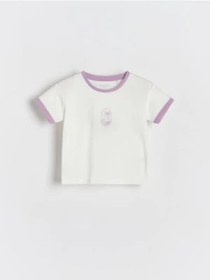 Zdjęcie produktu Reserved - Bawełniany t-shirt z nadrukiem - jasnofioletowy
