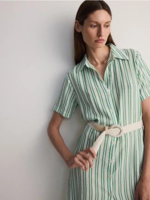 Zdjęcie produktu Reserved - Koszulowa sukienka midi z wiskozą - zielony