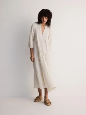 Zdjęcie produktu Reserved - Sukienka oversize z wiskozą i lnem - złamana biel