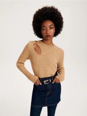 Zdjęcie produktu Reserved - Sweter z ozdobnym wycięciem - beżowy