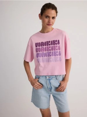 Zdjęcie produktu Reserved - T-shirt boxy z nadrukiem - pastelowy róż