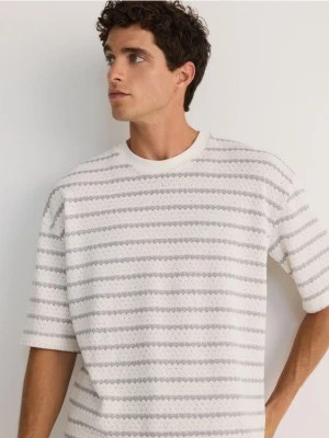 Zdjęcie produktu Reserved - T-shirt oversize w paski - złamana biel