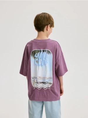Zdjęcie produktu Reserved - T-shirt oversize z kieszonką - fioletowy