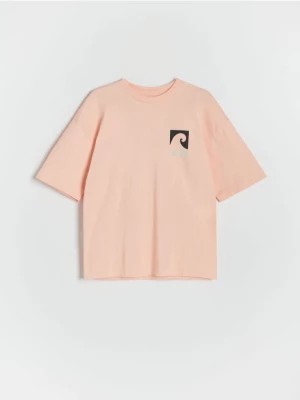 Zdjęcie produktu Reserved - T-shirt oversize z nadrukiem - brzoskwiniowy
