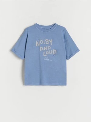 Zdjęcie produktu Reserved - T-shirt oversize z nadrukiem - niebieski