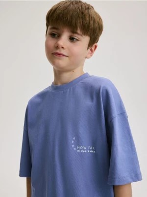 Zdjęcie produktu Reserved - T-shirt oversize z nadrukiem - niebieski