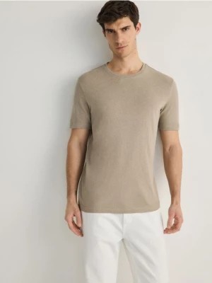 Zdjęcie produktu Reserved - T-shirt regular fit z lnem - oliwkowy