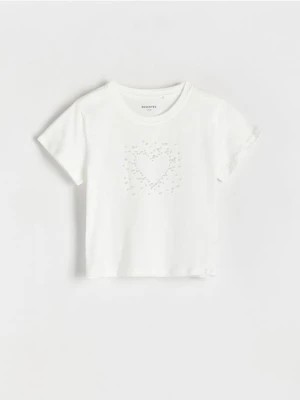 Zdjęcie produktu Reserved - T-shirt z aplikacją - złamana biel