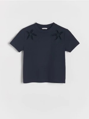 Zdjęcie produktu Reserved - T-shirt z haftowanym wzorem - granatowy