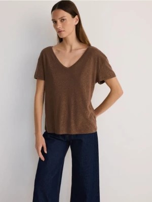 Zdjęcie produktu Reserved - T- shirt z lnem i wiskozą - brązowy