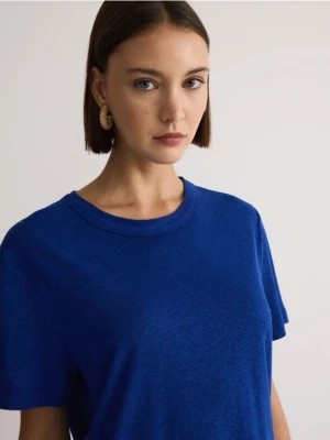 Zdjęcie produktu Reserved - T-shirt z wiskozą i lnem - niebieski