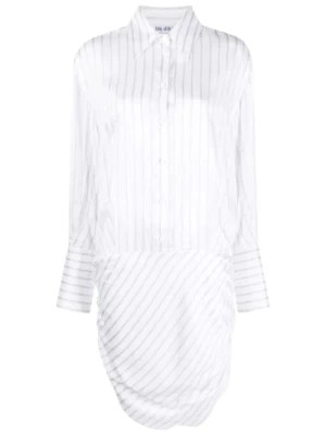 Zdjęcie produktu Retro-inspirowana sukienka w paski z drapowaną spódnicą i wydłużonymi mankietami The Attico