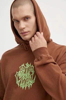 Zdjęcie produktu Rip Curl bluza bawełniana męska kolor brązowy z kapturem z nadrukiem