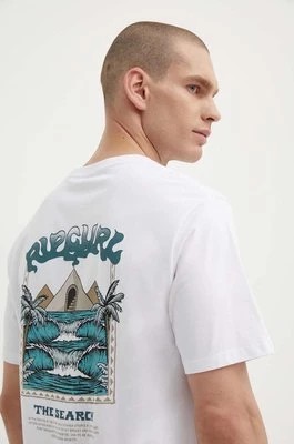 Zdjęcie produktu Rip Curl t-shirt bawełniany męski kolor biały z nadrukiem