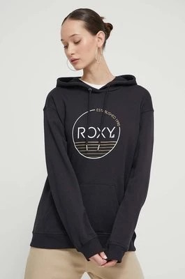 Zdjęcie produktu Roxy bluza damska kolor czarny z kapturem z nadrukiem ERJFT04815