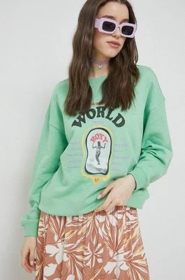 Zdjęcie produktu Roxy bluza damska kolor zielony z nadrukiem