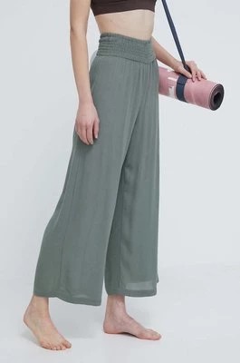 Zdjęcie produktu Roxy spodnie do jogi Along the Beach kolor zielony szerokie high waist ERJX603383