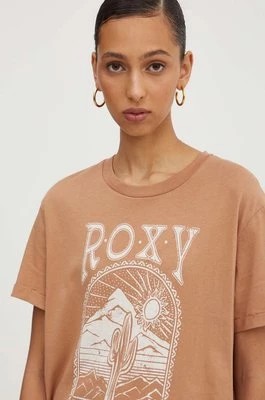 Zdjęcie produktu Roxy t-shirt bawełniany NOON OCEAN damski kolor brązowy ERJZT05841