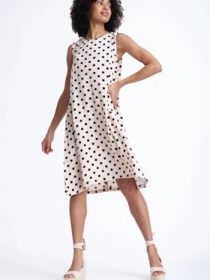 Zdjęcie produktu Rozkloszowana sukienka bez rękawów w nadruk ecru Greenpoint