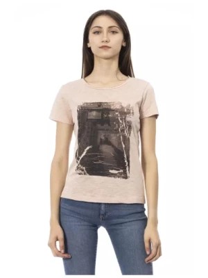 Zdjęcie produktu Różowa Bawełniana Koszulka z Nadrukiem na Przodzie Trussardi