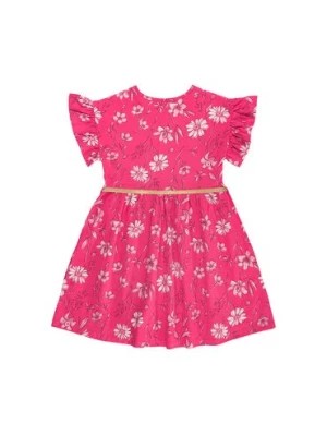 Zdjęcie produktu Różowa bawełniana sukienka dziewczęca z ozdobnymi rękawkami Bee Loop